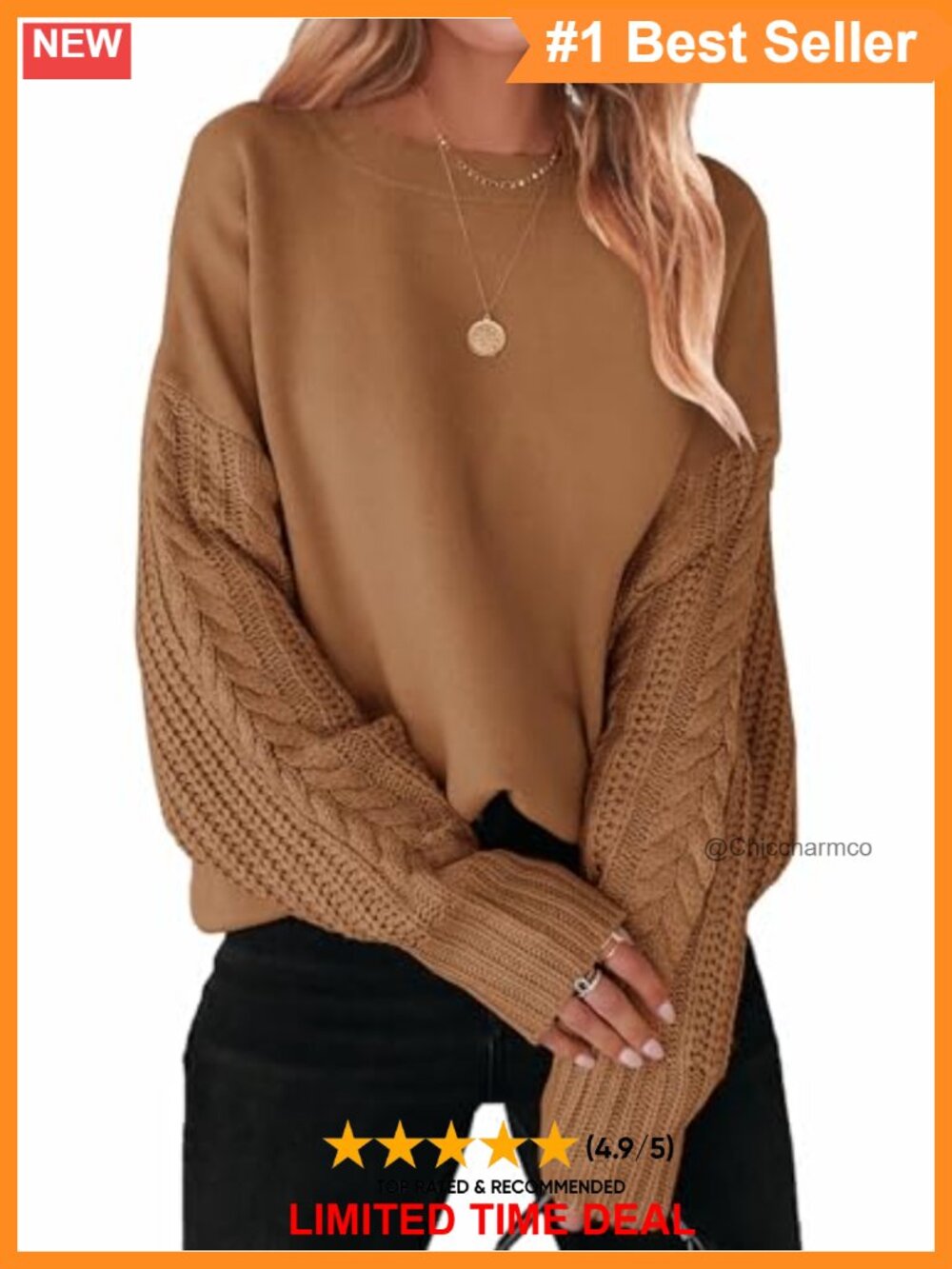 Oversized Cable Knit Pullover Sweater Patchwork Loose Tunic Top